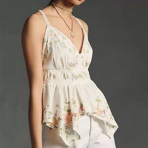 Anthropologie V- Neck Asymmetrical Embroidered Blouse Size XL, Cottagecore, Boho